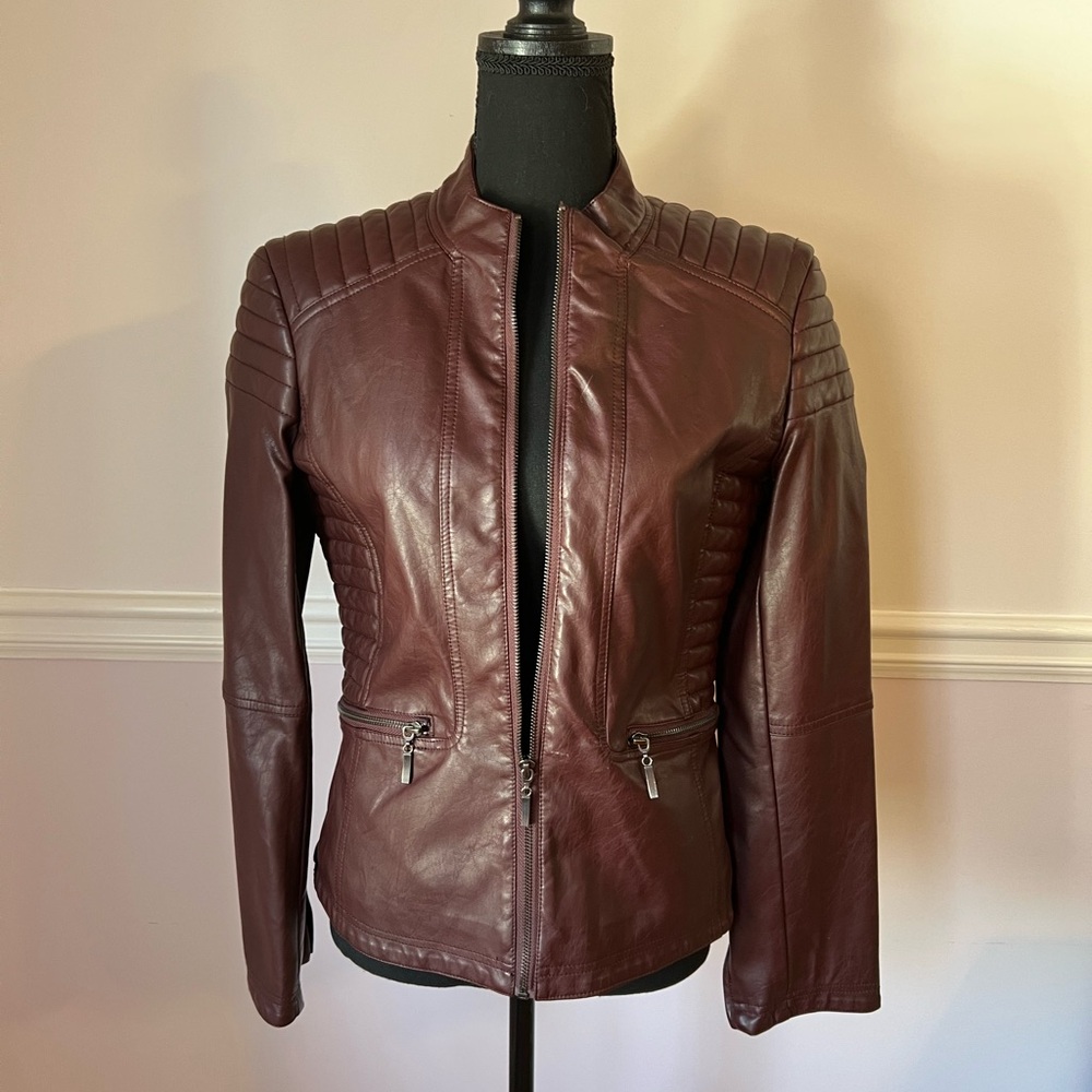 MSSP Burgundy Faux Leather Motorcycle Jacket – Quilted & Stylish